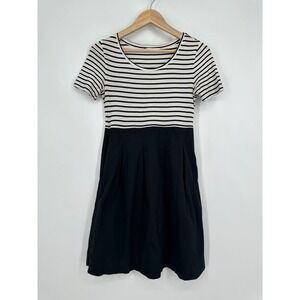 COS Striped Mini Dress Pleated Scoop Neck Short Sleeve A-Line Twofer Black White